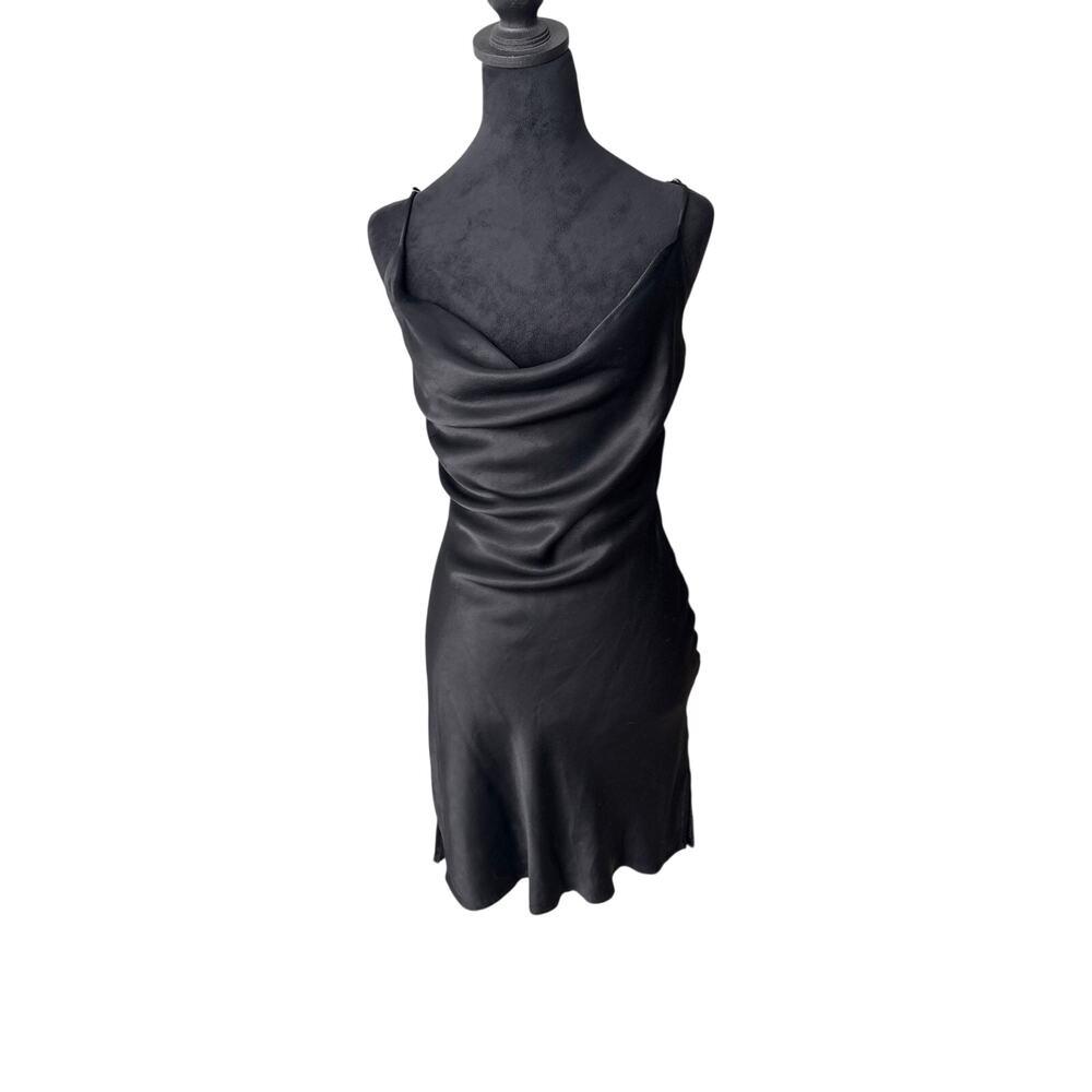 Bershka Black Satin Cowl Neck Slip Mini Dress Adjustable M